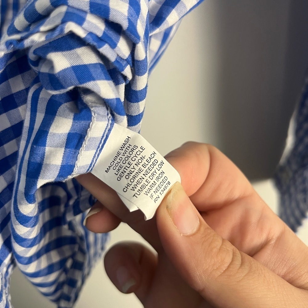 Vineyard vines boys whale shirt blue and white gingham button down size 12/14 - Picture 4 of 6
